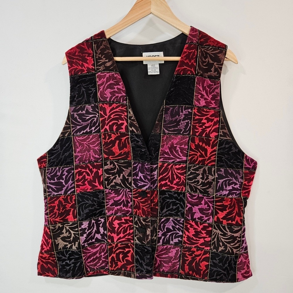 Koret Vintage Floral Velvet Retro Patchwork Vest Size 18 Jewel tone Artsy